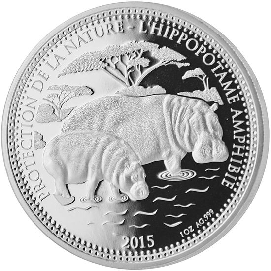 Bild von Tschad Protection de la Nature 2015 “Nilpferd”, 1 oz Silber