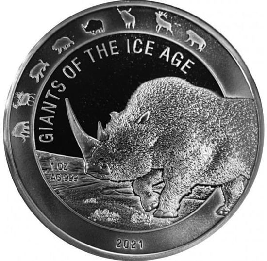 Picture of Ghana 2021 Giants of the Ice Age - Woolly Rhinoceros, 1 oz Silver