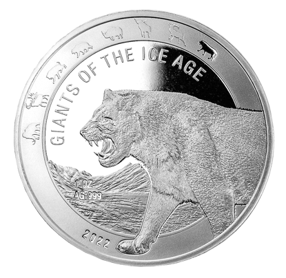 Picture of Ghana 2022 Giants of the Ice Age - Panthera spelaea, 1 oz Silver